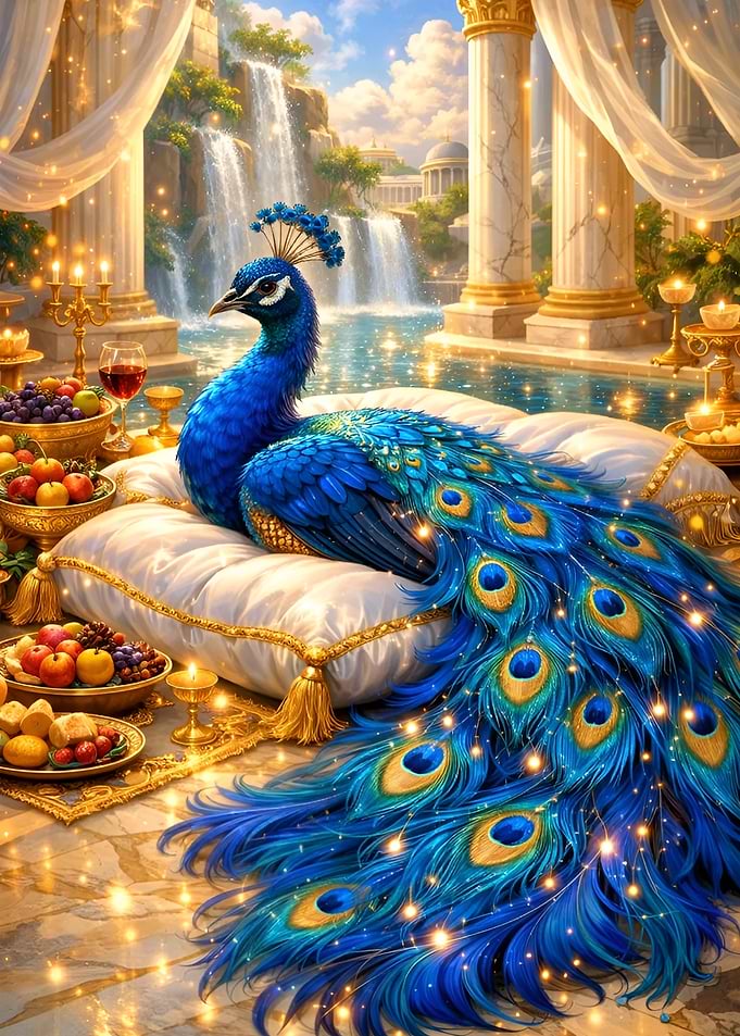 Majestic Peacock on Royal Pillow