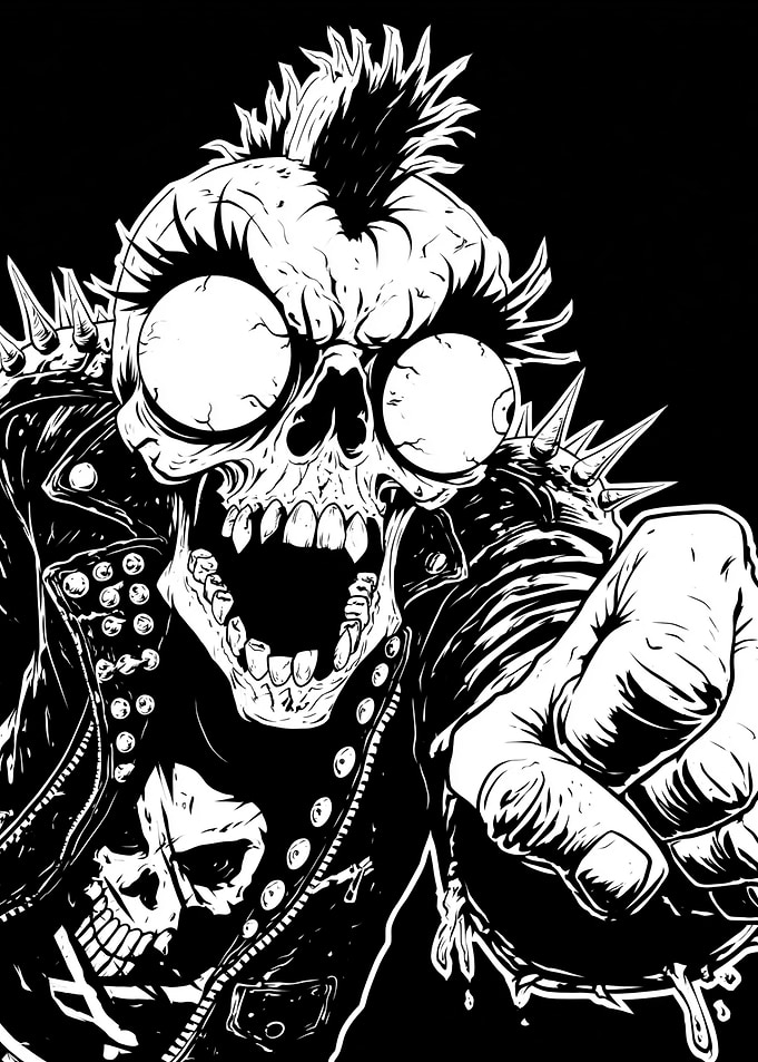 Aggressive Punk Rock Skull Illustration