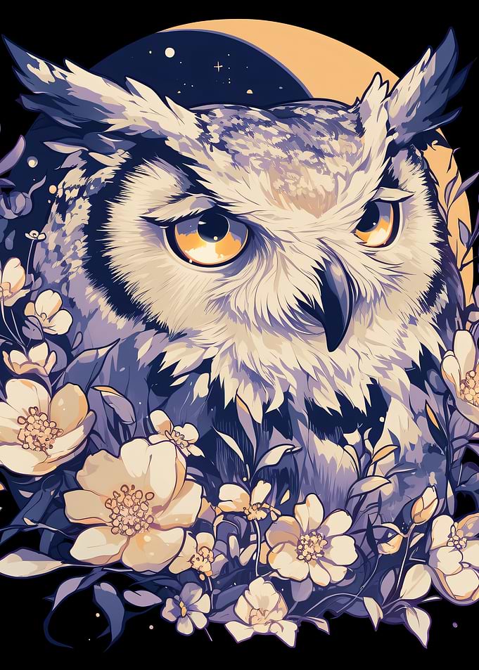 Majestic Owl Surrounded by Floral Blooms