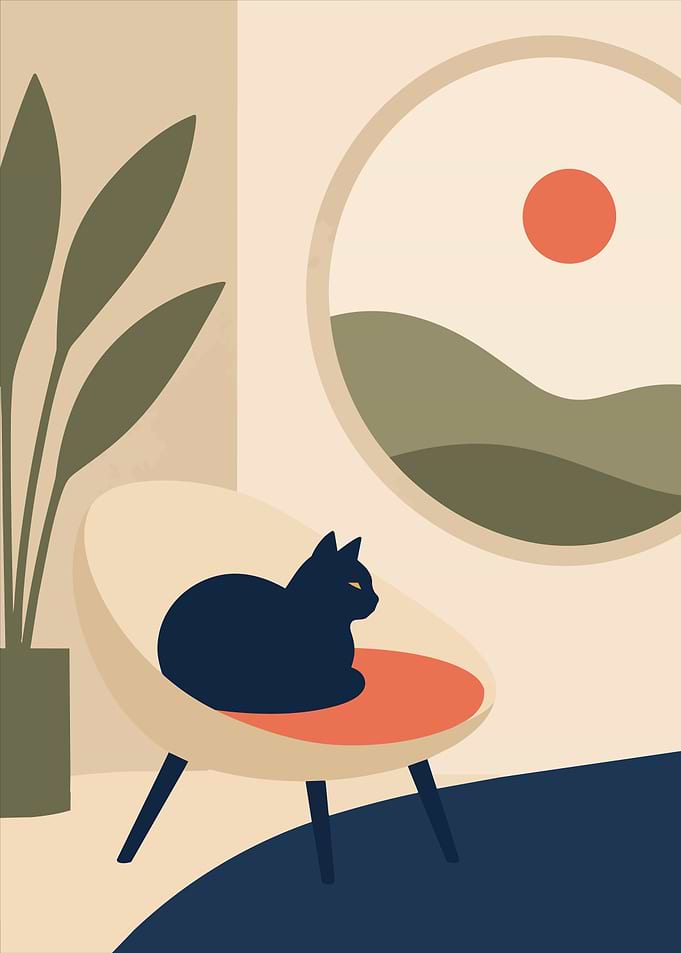 Boho Minimalist Cat in Chair