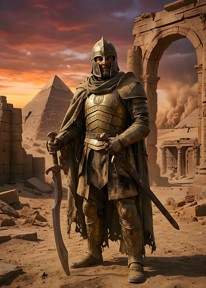 Ancient Warrior in Desert Ruins
