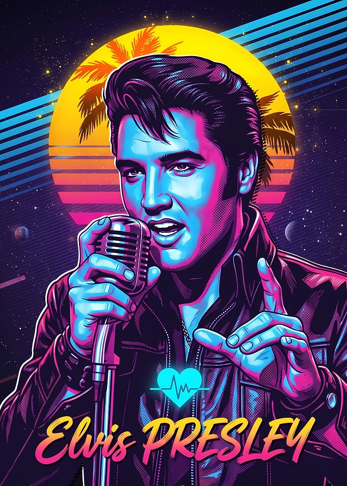 Retro Synthwave Elvis Presley Portrait