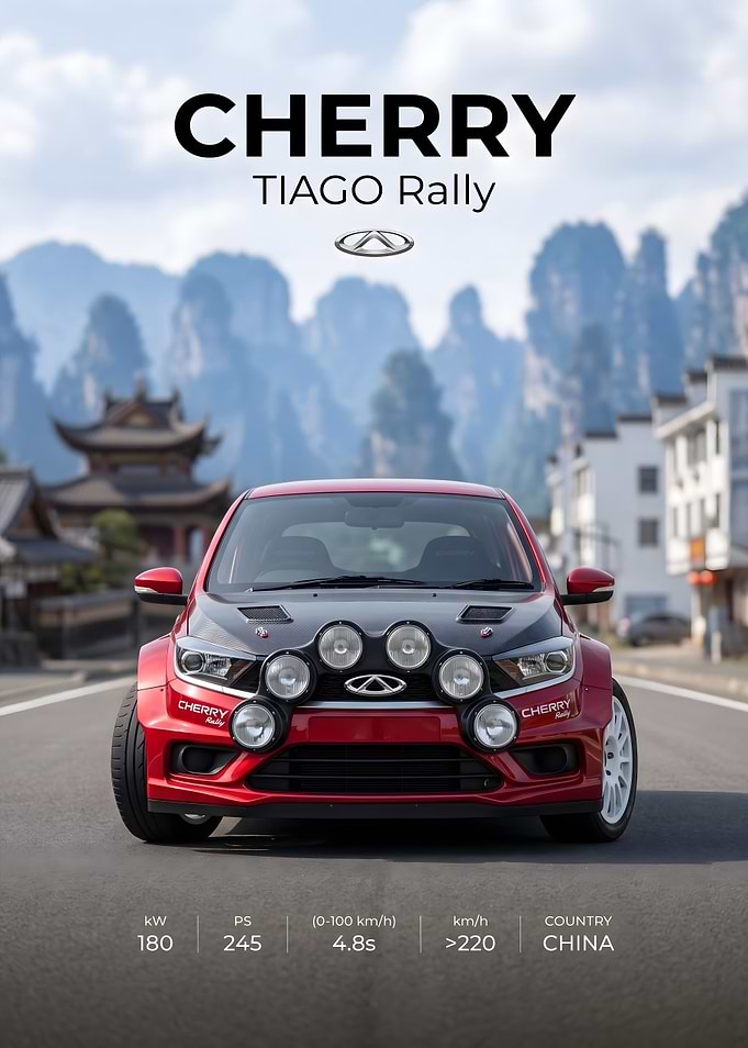 Cherry Tiago Rally Car Advertisement