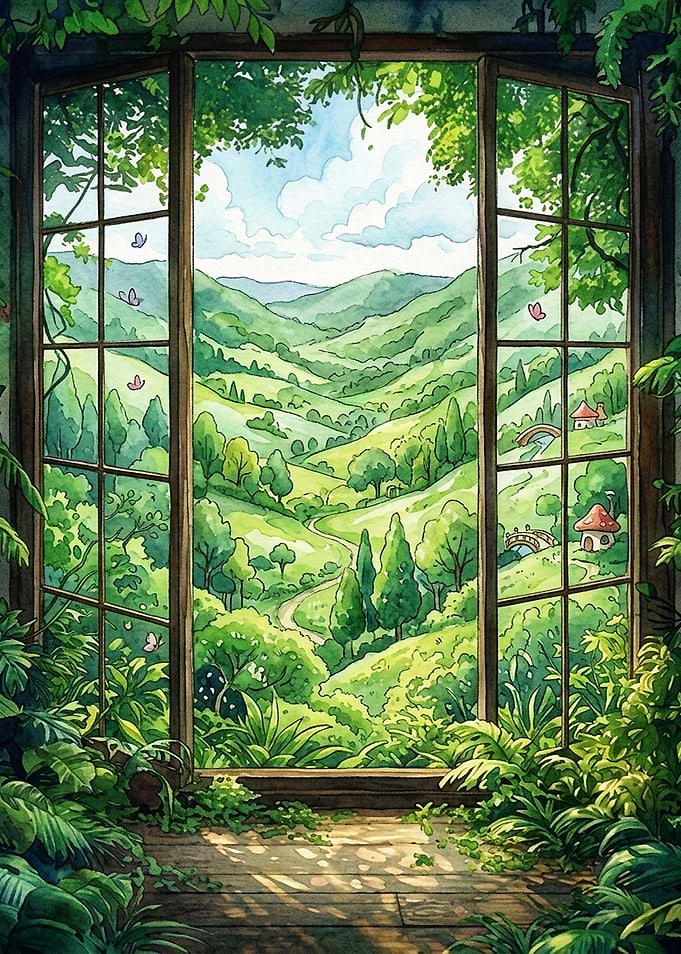 Whimsical Fairy Tale Valley Window View