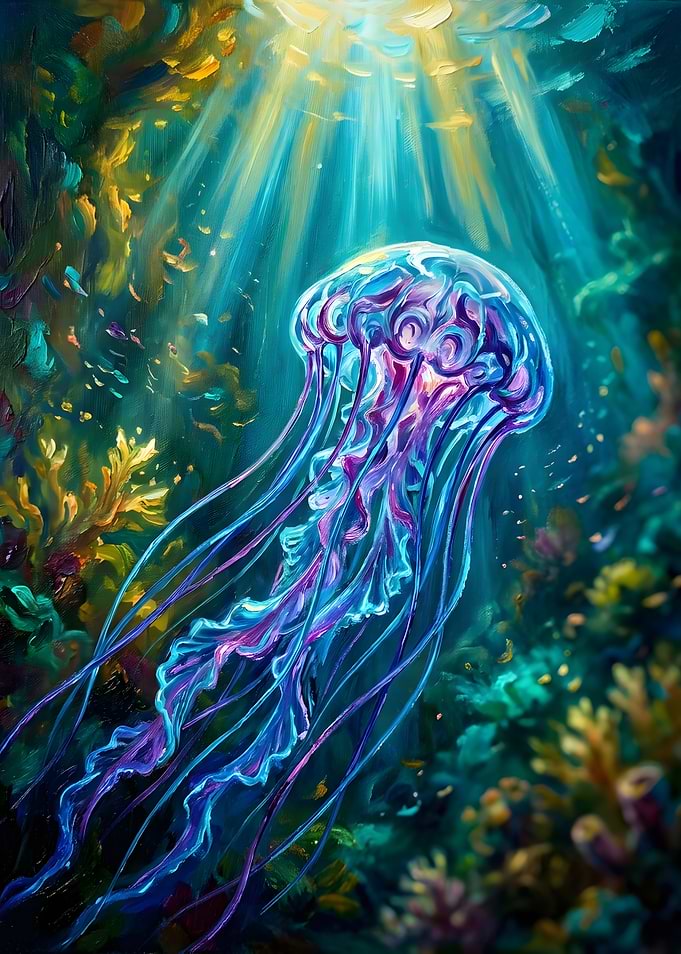 Luminous Jellyfish in Deep Ocean