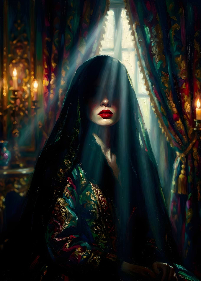 Mysterious Woman in Veiled Portrait