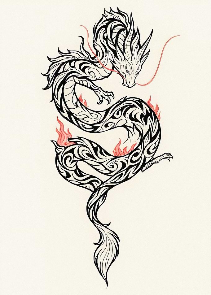 Tribal Style Eastern Dragon Illustration