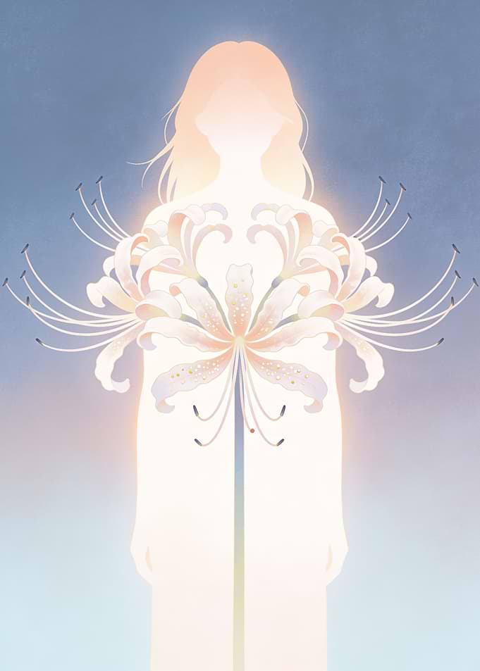 Ethereal Dreamy Pastel Blue Glowing Soul Spider Lily Higanbana Goddess Anime Aesthetic
