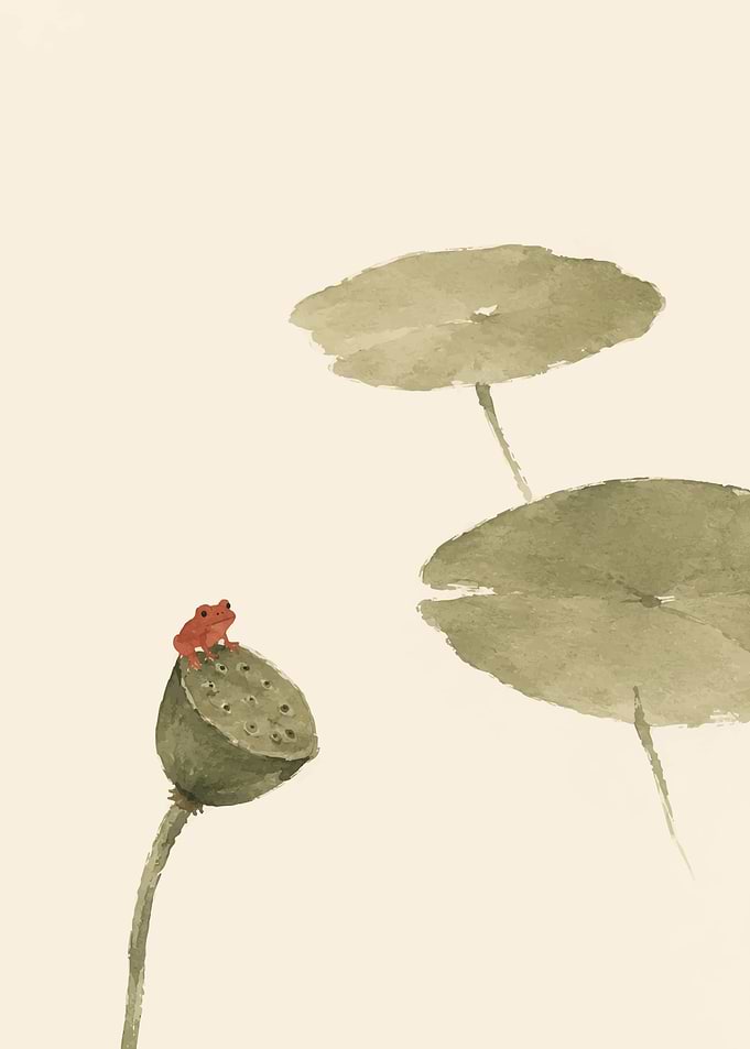 Minimalist Watercolor Frog on Lotus Pod