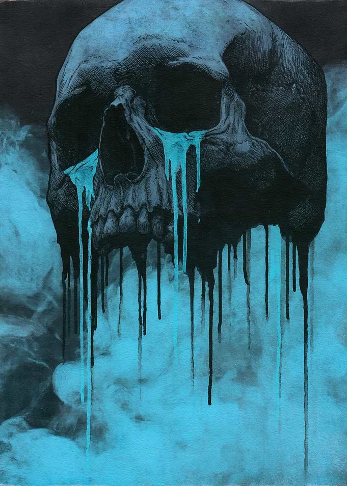 Dripping Cyan Skull Art