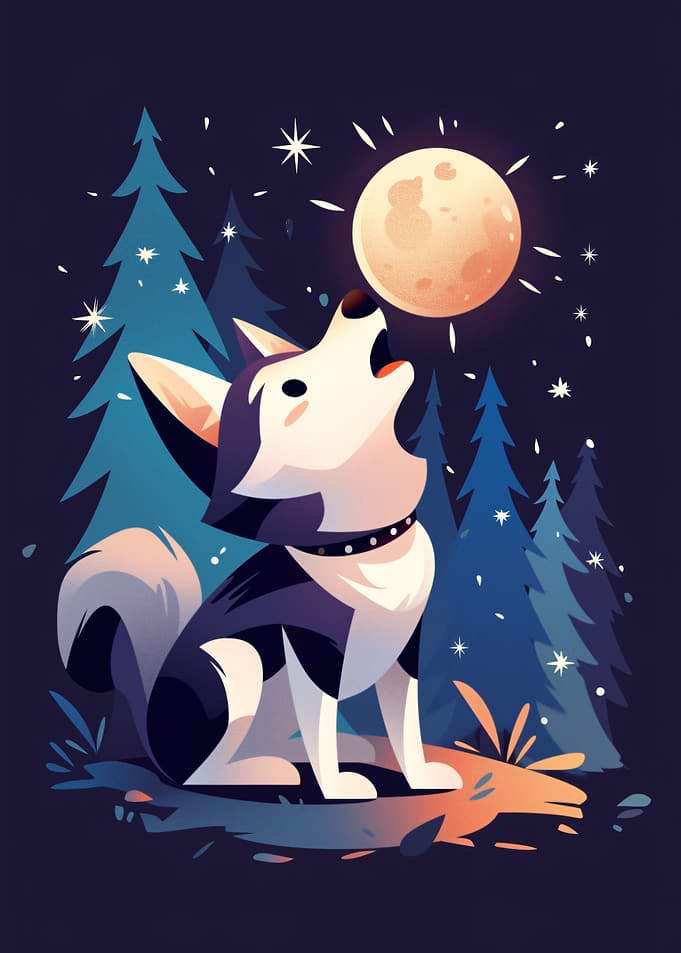 Cute Husky Howling at the Moon