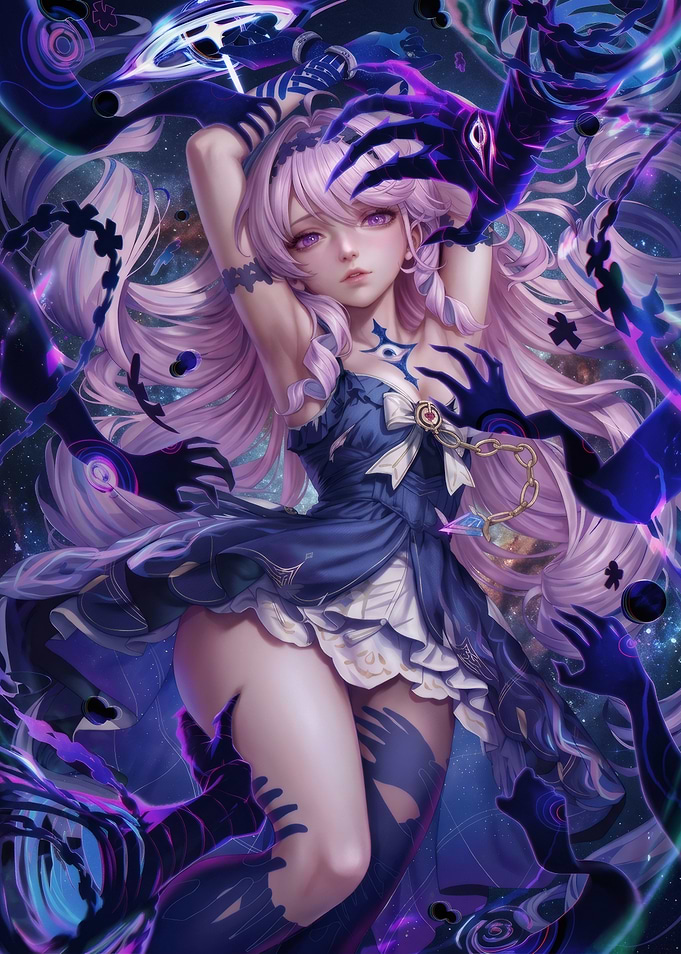 Anime Girl with Cosmic Shadow Hands