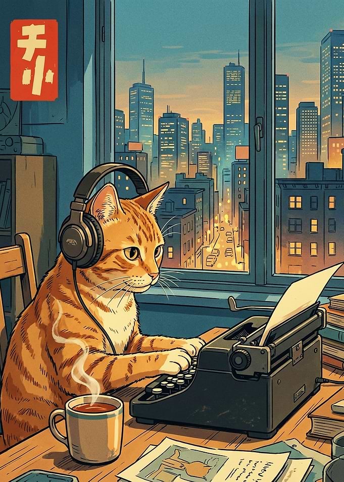 Ginger Cat Writing on Typewriter
