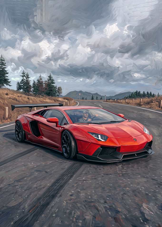 Red Lamborghini Aventador on Mountain Road
