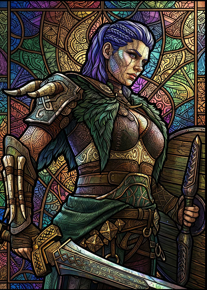 Viking Shieldmaiden Stained Glass Portrait