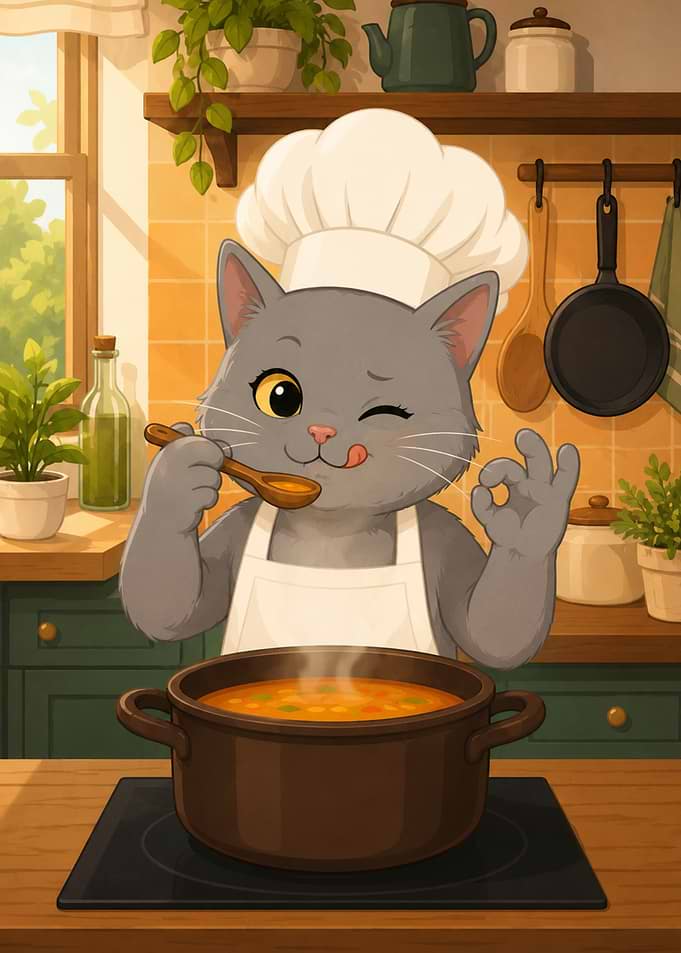 Cat Cooking Soup