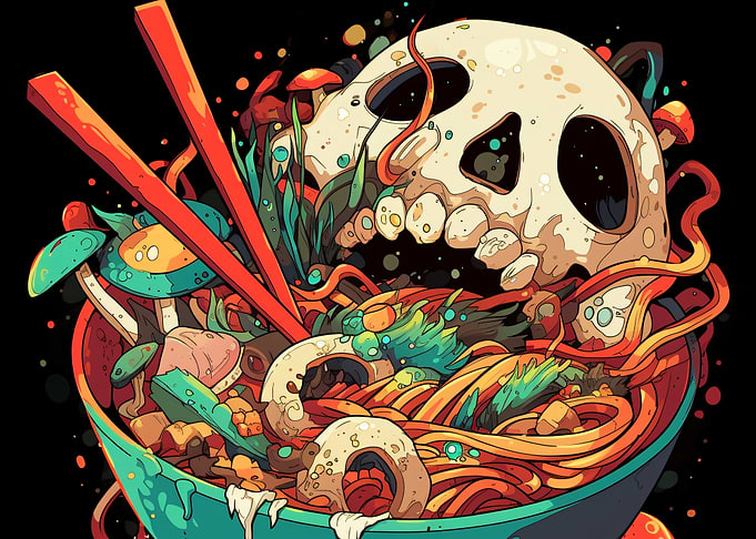 Skull Ramen Bowl Digital Illustration