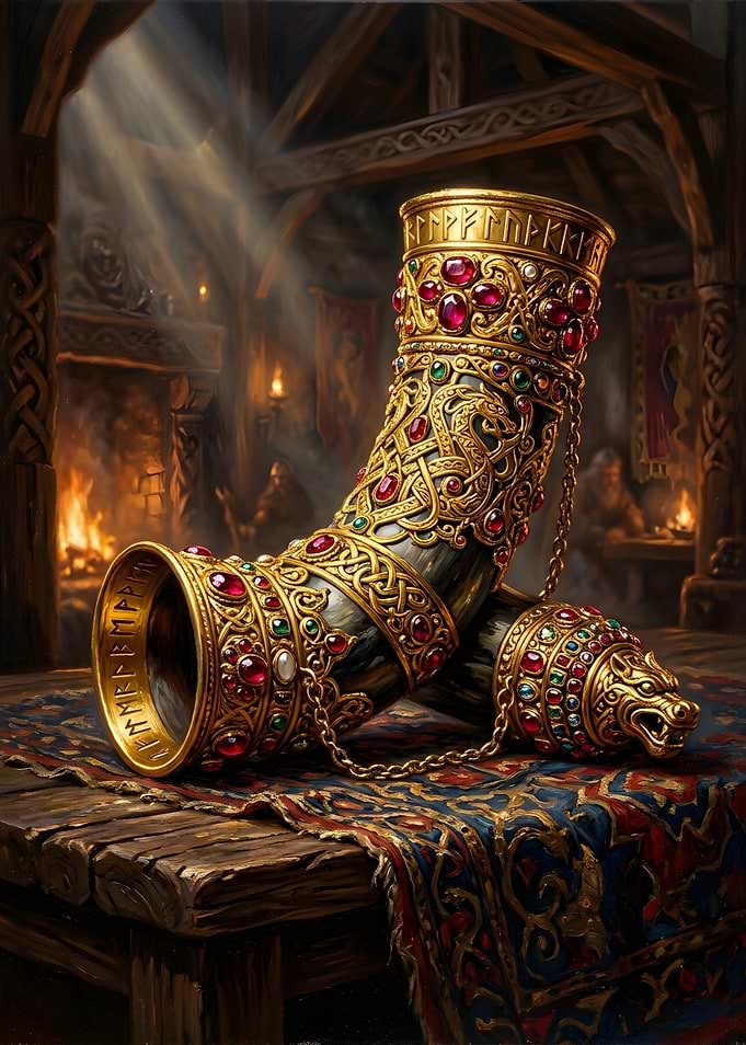 Ornate Viking Drinking Horn
