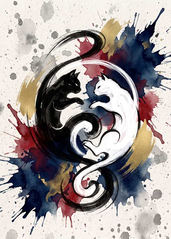 Yin Yang Cat Watercolor Art
