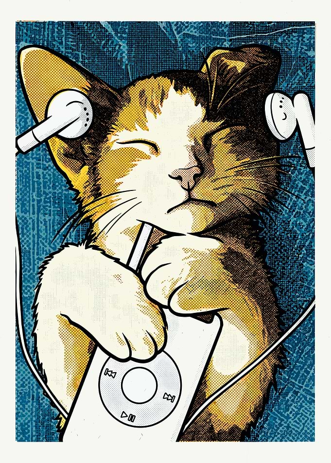 Cute Cat Listening to Music