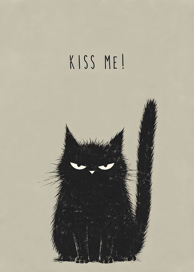Grumpy Black Cat Kiss Me Poster