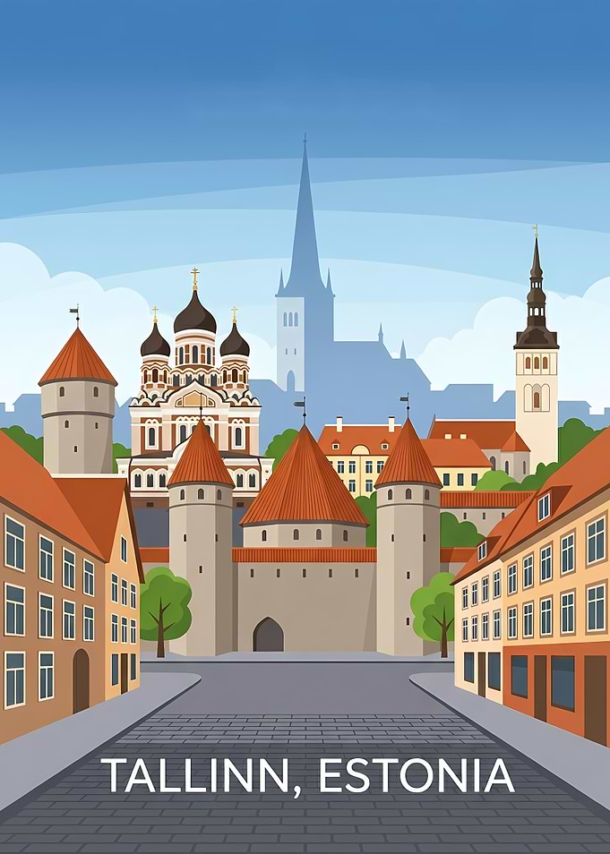 Tallinn Estonia Old Town Illustration