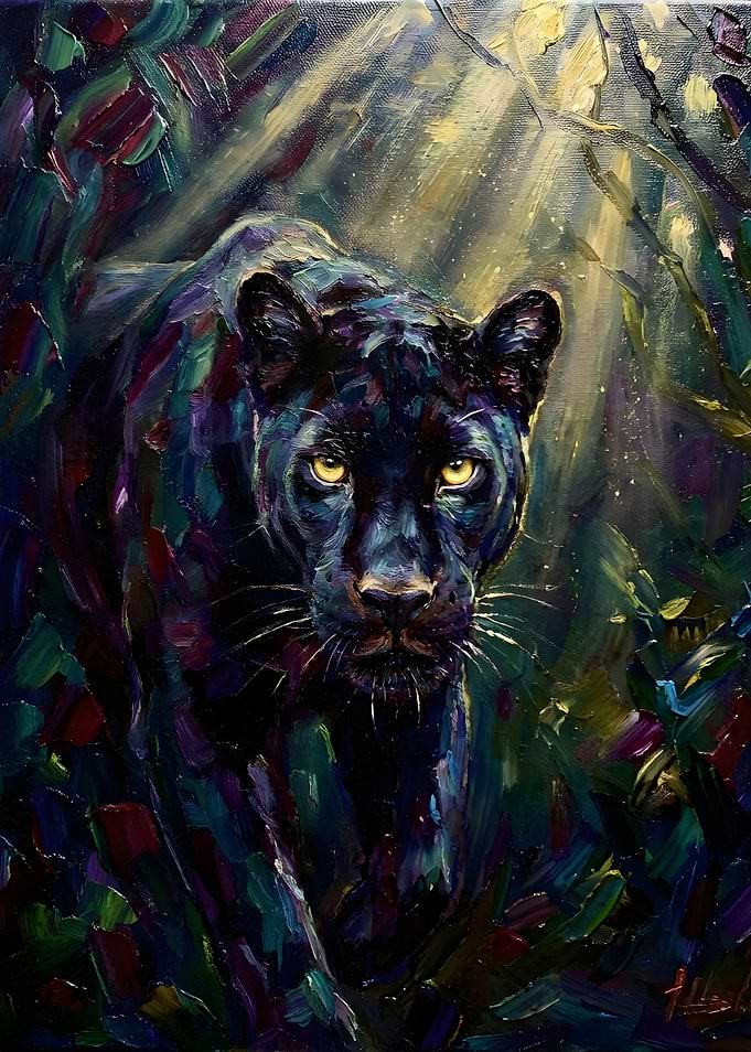 Impressionist Oil Painting of Black Panther