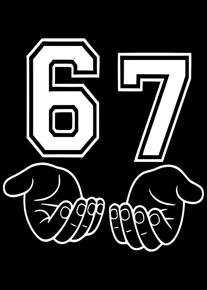 Number 67 with Cartoon Hands