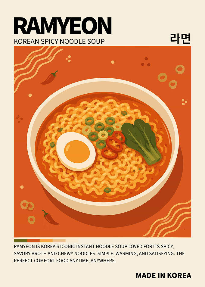 Ramyeon Poster – Korean Spicy Noodle Soup Kitchen Wall Art