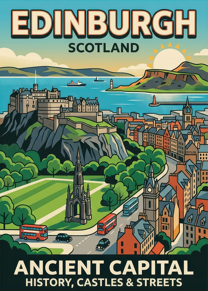 Vintage Travel Poster of Edinburgh Scotland