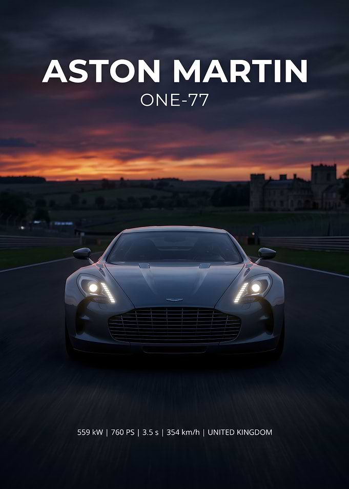 Aston Martin One-77 Sunset Poster