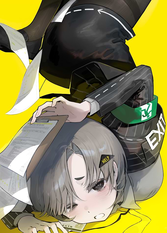Anime Girl with Exit Sign Motif