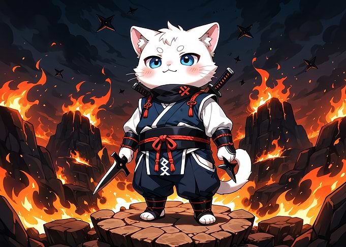 Cute Ninja Cat Warrior