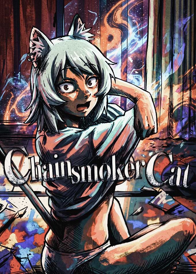 Chainsmoker Cat Anime Style Illustration