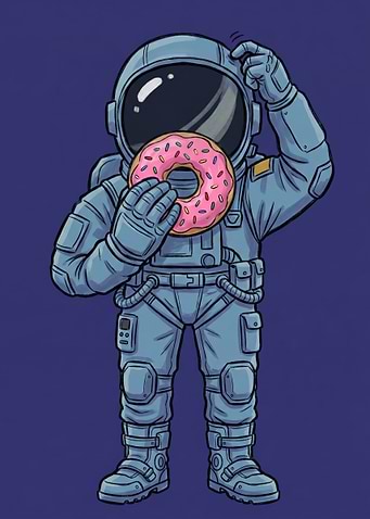 Funny Astronaut Eating Pink Donut
