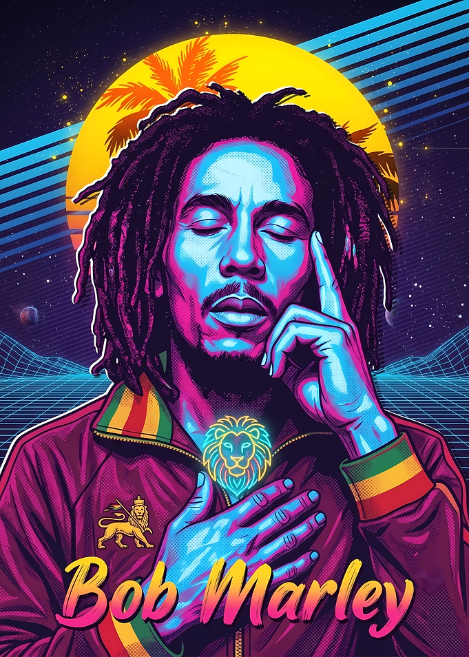 Synthwave Bob Marley Portrait
