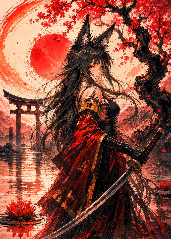Fox Girl Samurai with Katana