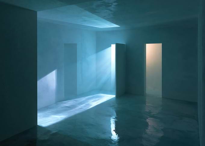Ethereal Light in Flooded Liminal Room
