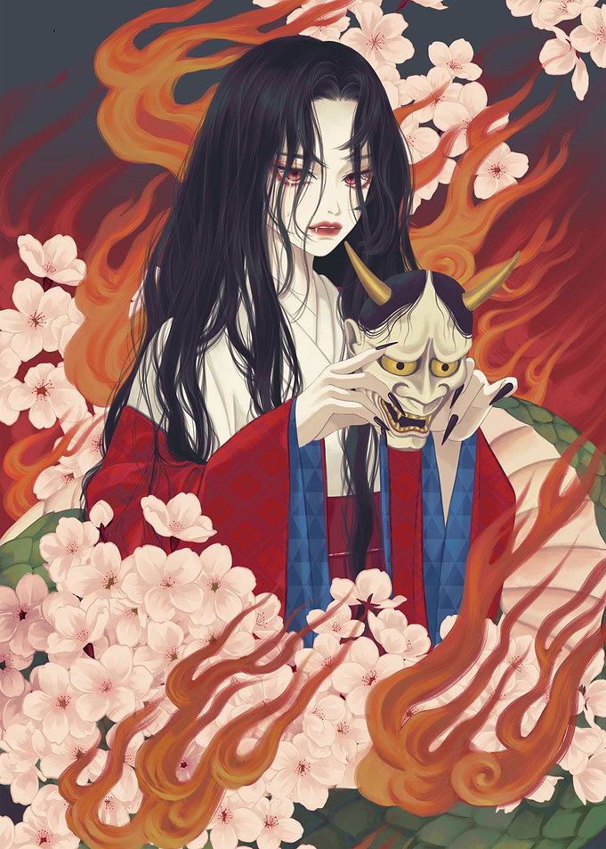 Anime Girl with Hannya Mask