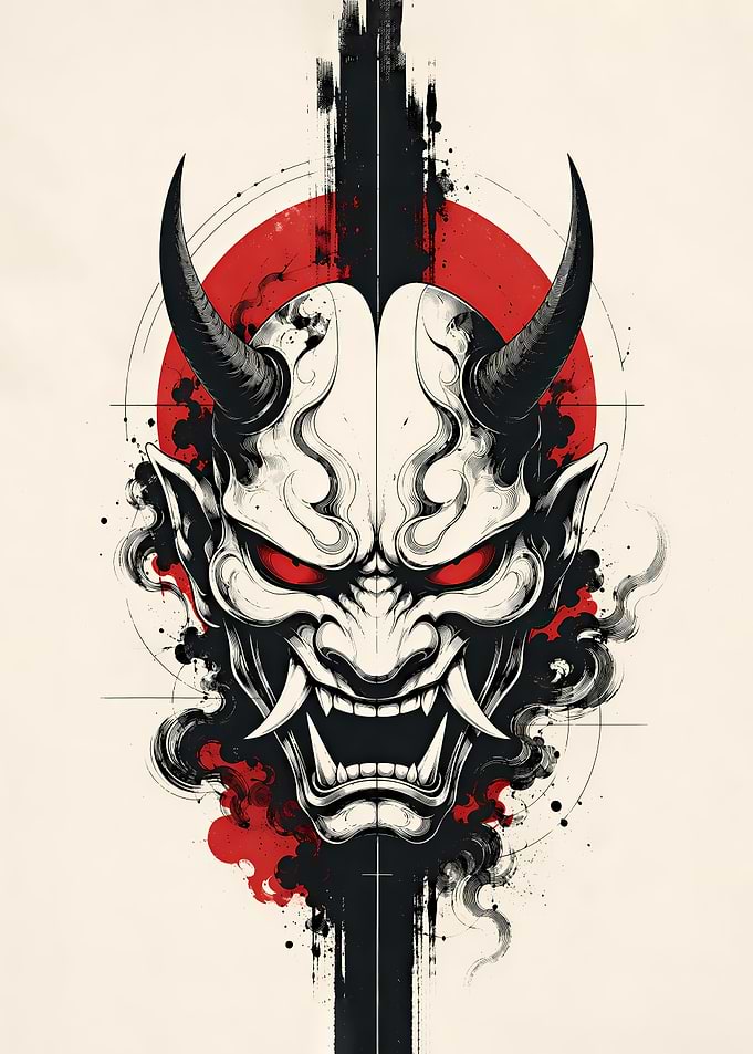 Japanese Oni Mask Graphic Art