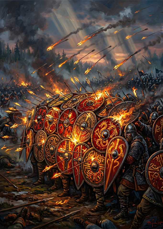 Viking Shield Wall Under Fire