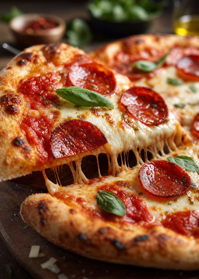 Gourmet Pepperoni Pizza with Melting Cheese