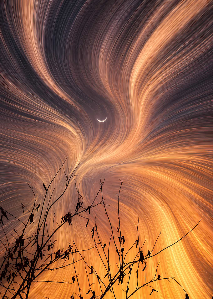 Abstract Swirling Golden Sky