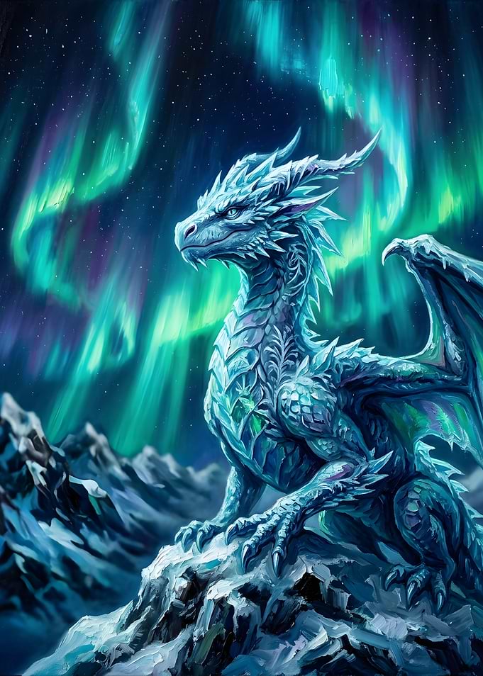 Ice Dragon Under Northern Lights