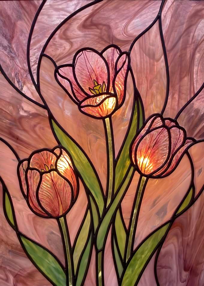 Stained Glass Tulip Floral - pink wall