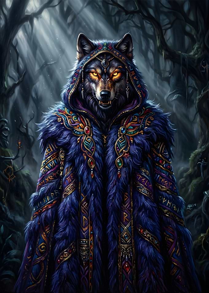 Mystical Wolf Shaman in Enchanted Forest