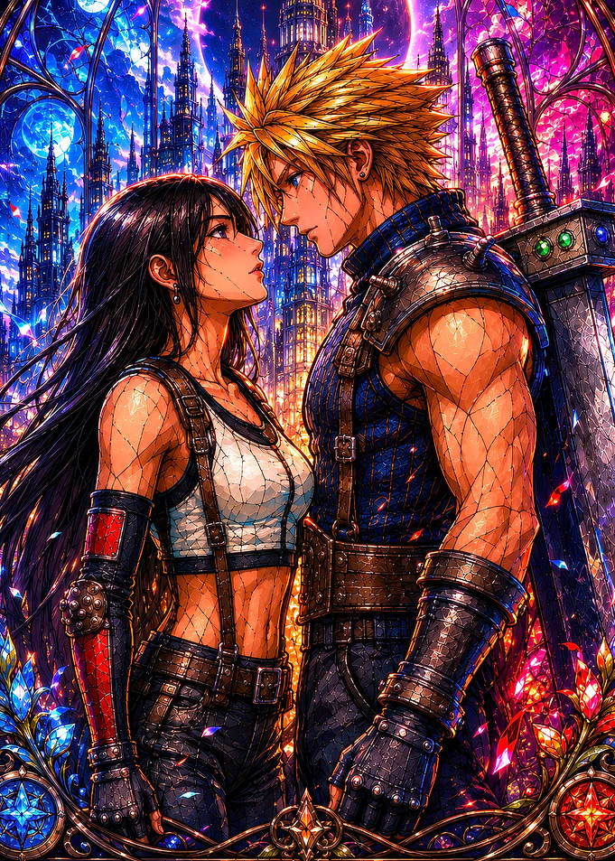 Cloud and Tifa Stained Glass Art