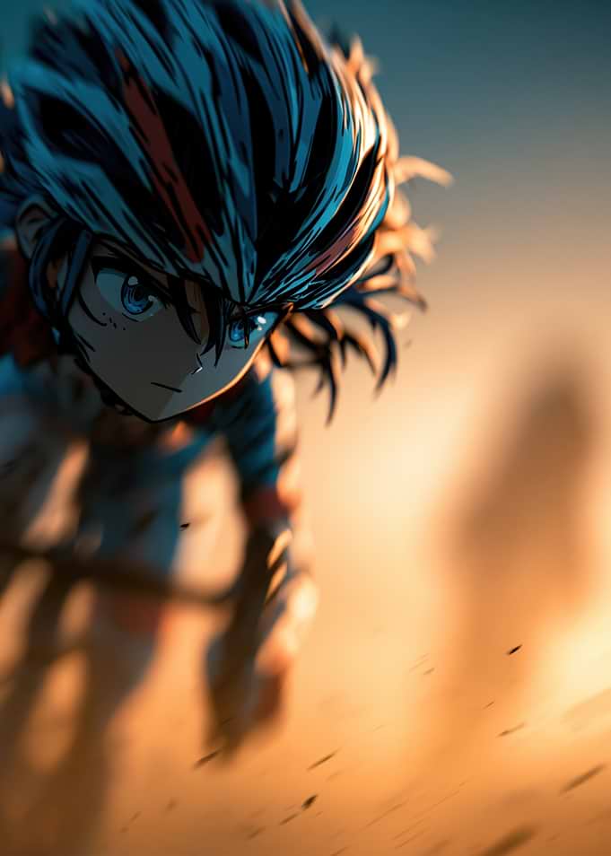 Anime Cyclist Racing at Sunset