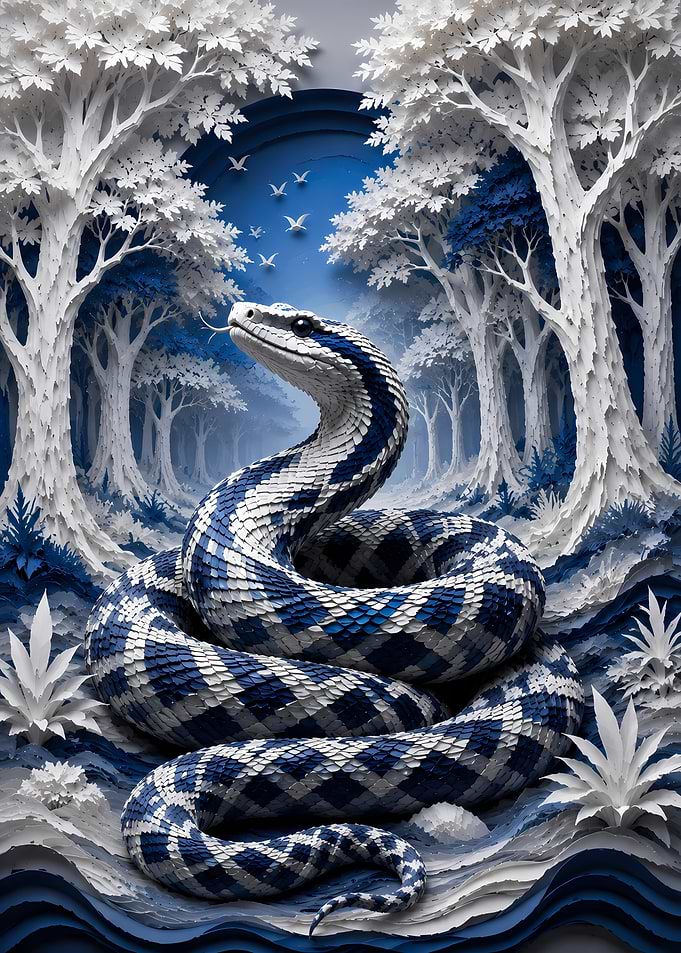 Papercraft Blue and White Snake