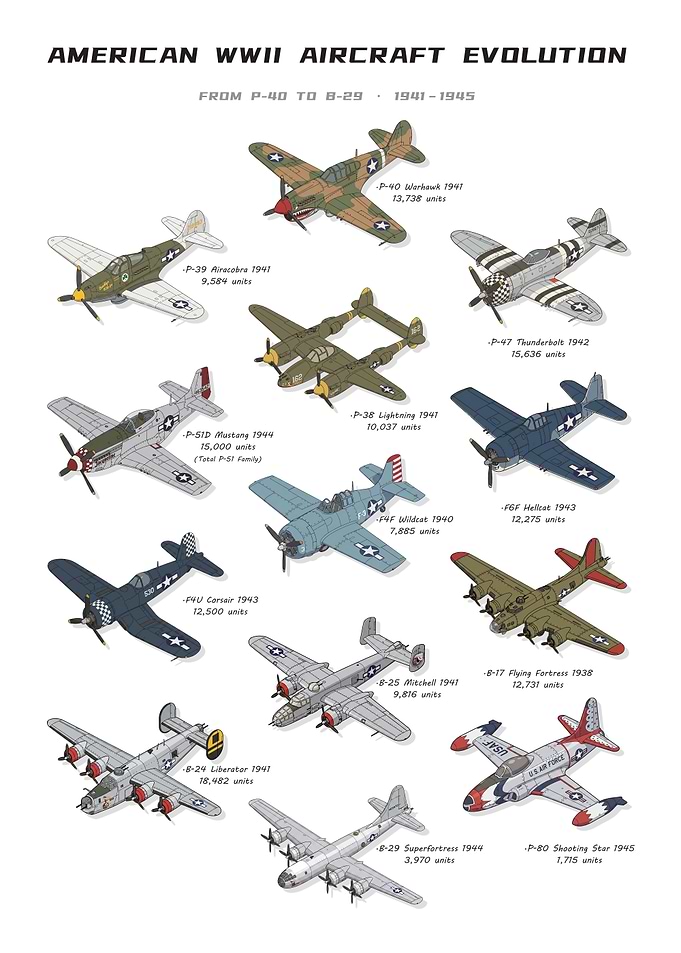 American WWII Aircraft Evolution Chart